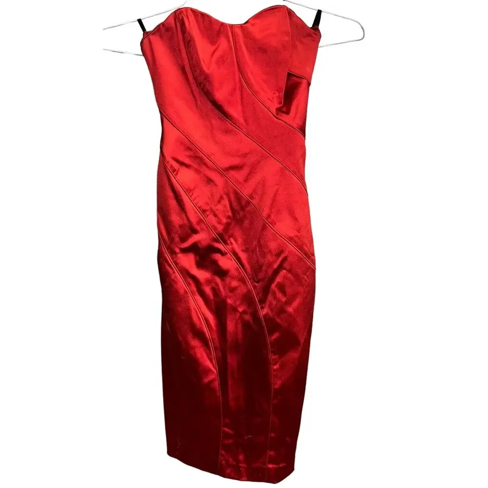 Bebe Red Strapless Midi Dress - Picture 1 of 10